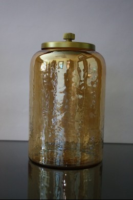 5.5"D x 9.75"H SMALL, GOLD GLASS JAR WITH METAL LID [515626]